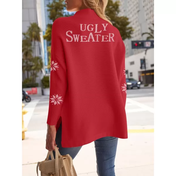 LILLUSORY Women's Mock Turtleneck Sweater Long Batwing Sleeve Split Hem Casual Oversized Knit Pullover Tunic Tops