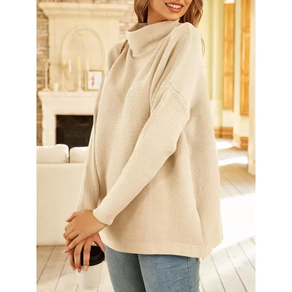 LILLUSORY Women's Mock Turtleneck Sweater Long Batwing Sleeve Split Hem Casual Oversized Knit Pullover Tunic Tops