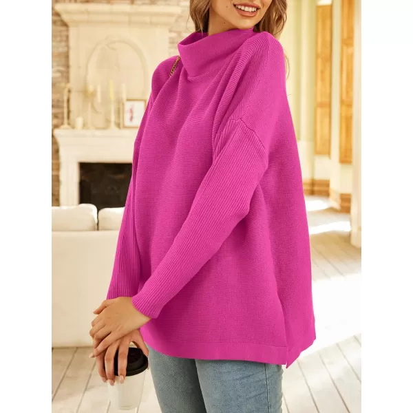 LILLUSORY Women's Mock Turtleneck Sweater Long Batwing Sleeve Split Hem Casual Oversized Knit Pullover Tunic Tops