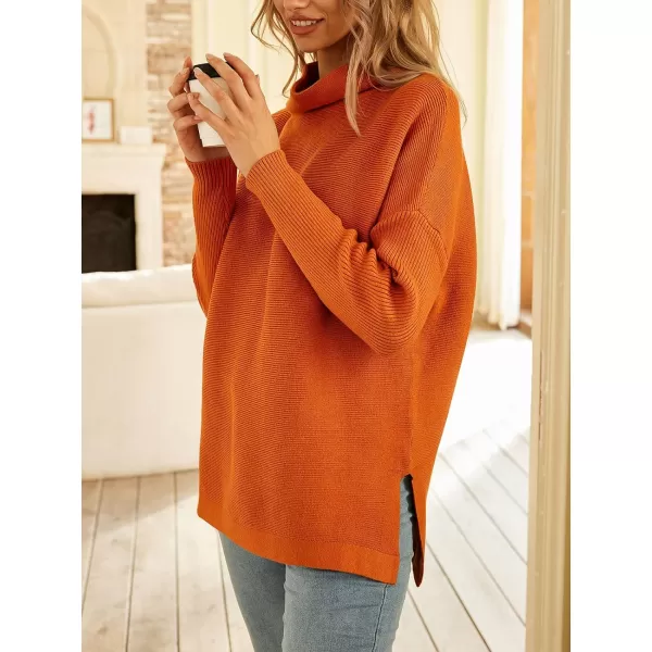LILLUSORY Women's Mock Turtleneck Sweater Long Batwing Sleeve Split Hem Casual Oversized Knit Pullover Tunic Tops