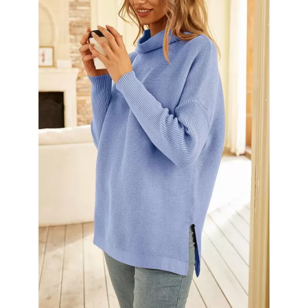 LILLUSORY Women's Mock Turtleneck Sweater Long Batwing Sleeve Split Hem Casual Oversized Knit Pullover Tunic Tops