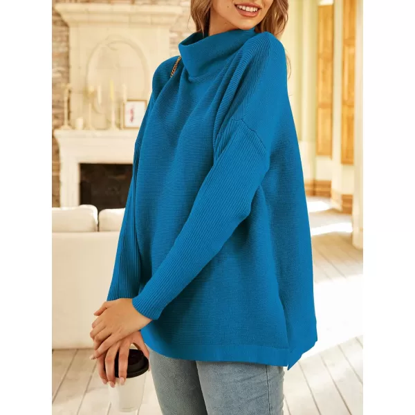 LILLUSORY Women's Mock Turtleneck Sweater Long Batwing Sleeve Split Hem Casual Oversized Knit Pullover Tunic Tops