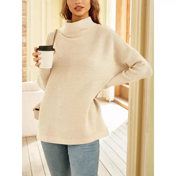 LILLUSORY Women's Mock Turtleneck Sweater Long Batwing Sleeve Split Hem Casual Oversized Knit Pullover Tunic Tops