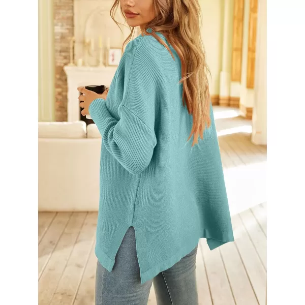 LILLUSORY Women's Mock Turtleneck Sweater Long Batwing Sleeve Split Hem Casual Oversized Knit Pullover Tunic Tops