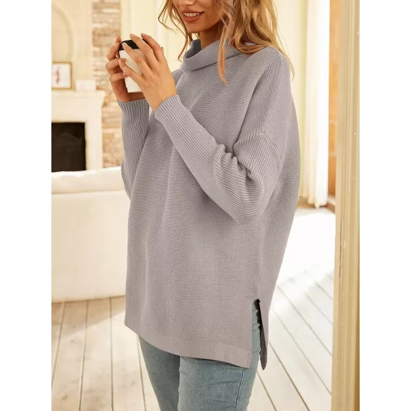 LILLUSORY Women's Mock Turtleneck Sweater Long Batwing Sleeve Split Hem Casual Oversized Knit Pullover Tunic Tops