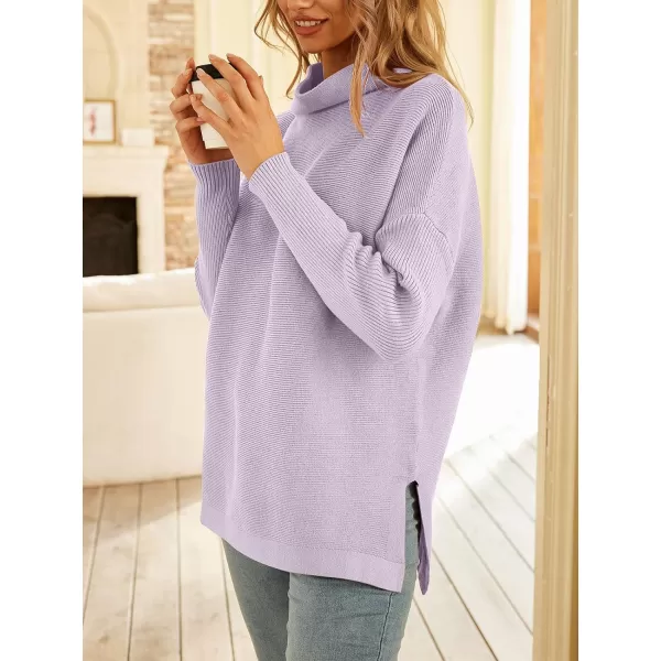 LILLUSORY Women's Mock Turtleneck Sweater Long Batwing Sleeve Split Hem Casual Oversized Knit Pullover Tunic Tops