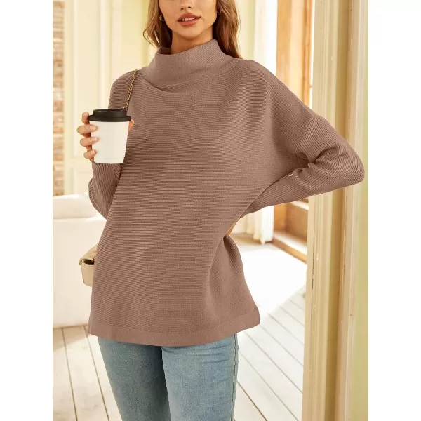 LILLUSORY Women's Mock Turtleneck Sweater Long Batwing Sleeve Split Hem Casual Oversized Knit Pullover Tunic Tops
