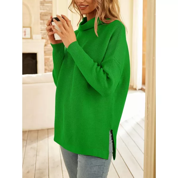 LILLUSORY Women's Mock Turtleneck Sweater Long Batwing Sleeve Split Hem Casual Oversized Knit Pullover Tunic Tops
