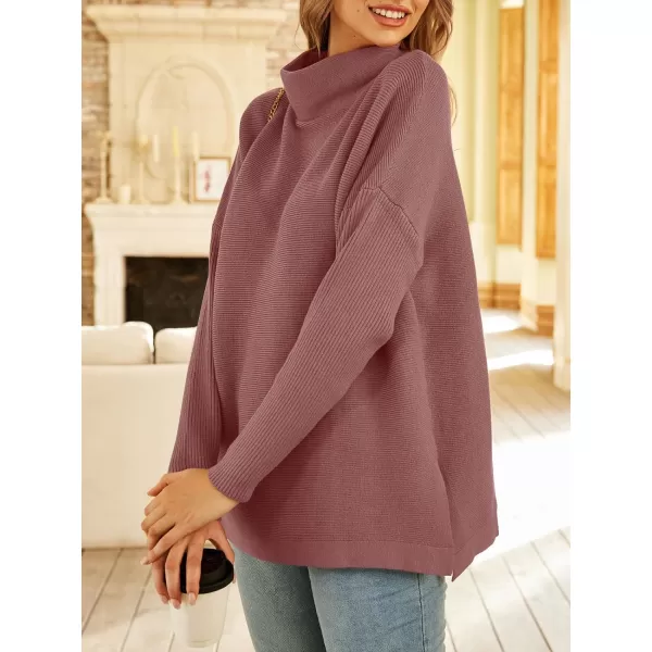 LILLUSORY Women's Mock Turtleneck Sweater Long Batwing Sleeve Split Hem Casual Oversized Knit Pullover Tunic Tops