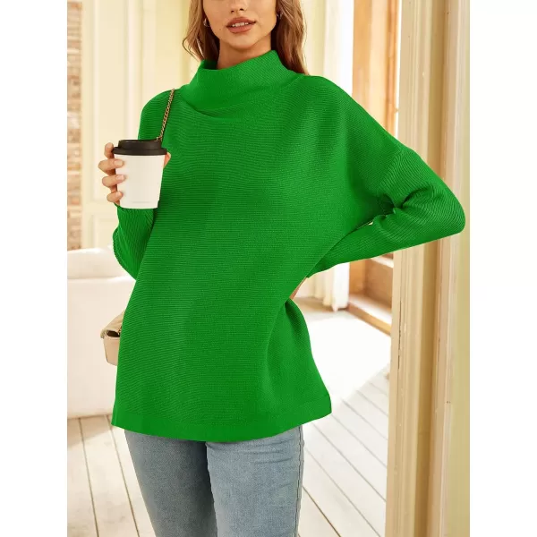 LILLUSORY Women's Mock Turtleneck Sweater Long Batwing Sleeve Split Hem Casual Oversized Knit Pullover Tunic Tops