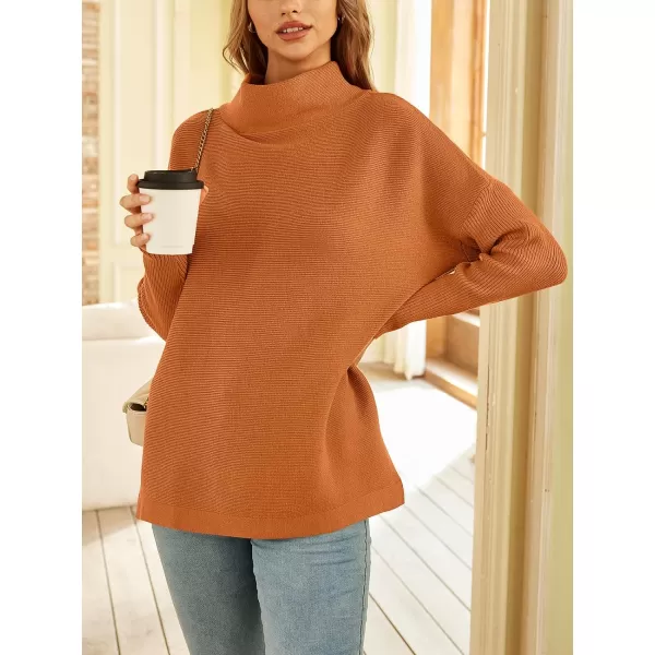 LILLUSORY Women's Mock Turtleneck Sweater Long Batwing Sleeve Split Hem Casual Oversized Knit Pullover Tunic Tops