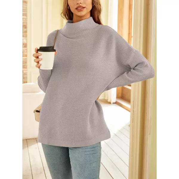 LILLUSORY Women's Mock Turtleneck Sweater Long Batwing Sleeve Split Hem Casual Oversized Knit Pullover Tunic Tops