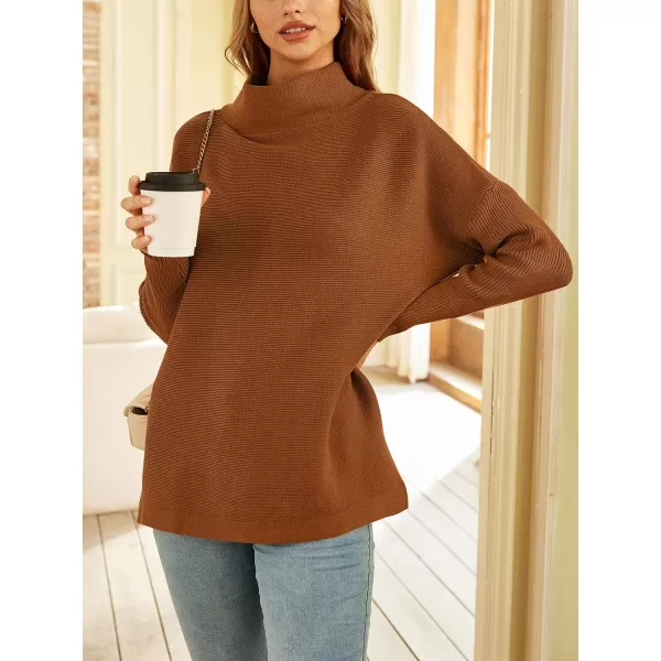 LILLUSORY Women's Mock Turtleneck Sweater Long Batwing Sleeve Split Hem Casual Oversized Knit Pullover Tunic Tops