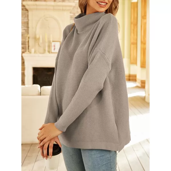LILLUSORY Women's Mock Turtleneck Sweater Long Batwing Sleeve Split Hem Casual Oversized Knit Pullover Tunic Tops
