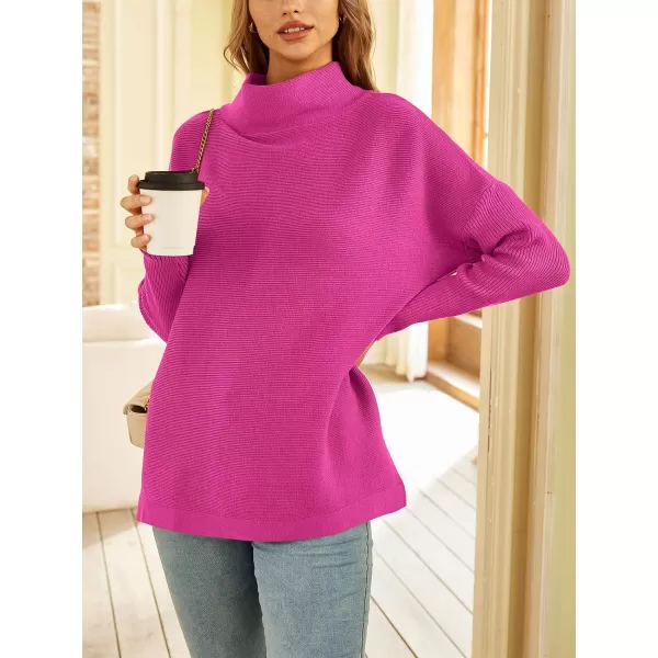 LILLUSORY Women's Mock Turtleneck Sweater Long Batwing Sleeve Split Hem Casual Oversized Knit Pullover Tunic Tops