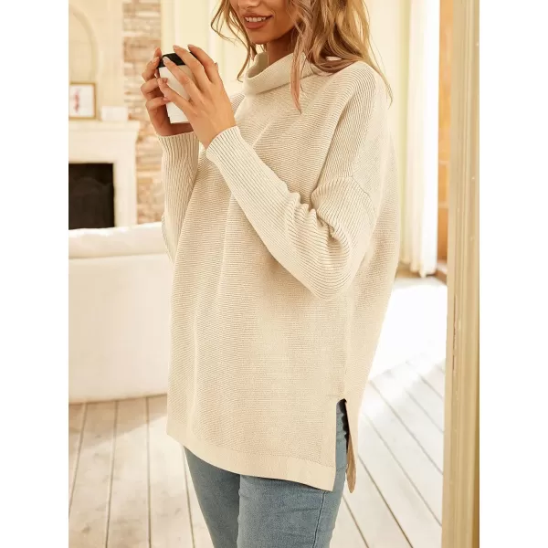 LILLUSORY Women's Mock Turtleneck Sweater Long Batwing Sleeve Split Hem Casual Oversized Knit Pullover Tunic Tops