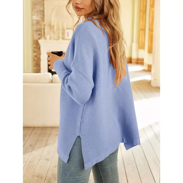 LILLUSORY Women's Mock Turtleneck Sweater Long Batwing Sleeve Split Hem Casual Oversized Knit Pullover Tunic Tops