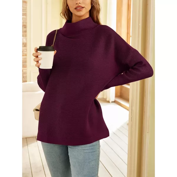 LILLUSORY Women's Mock Turtleneck Sweater Long Batwing Sleeve Split Hem Casual Oversized Knit Pullover Tunic Tops