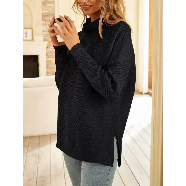 LILLUSORY Women's Mock Turtleneck Sweater Long Batwing Sleeve Split Hem Casual Oversized Knit Pullover Tunic Tops