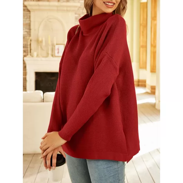 LILLUSORY Women's Mock Turtleneck Sweater Long Batwing Sleeve Split Hem Casual Oversized Knit Pullover Tunic Tops