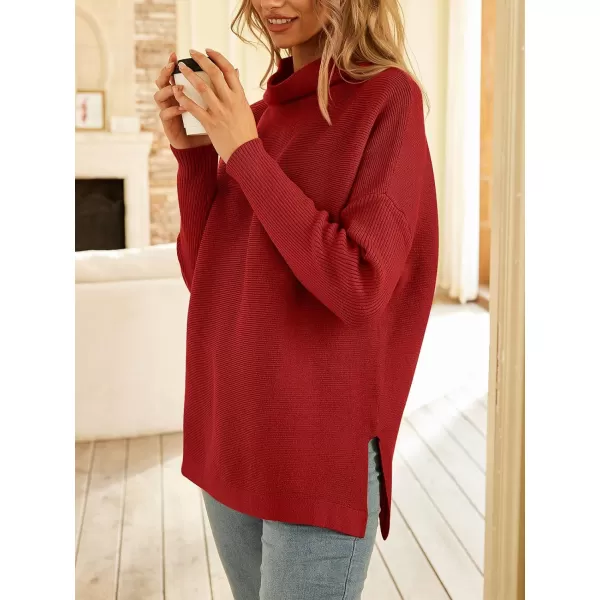 LILLUSORY Women's Mock Turtleneck Sweater Long Batwing Sleeve Split Hem Casual Oversized Knit Pullover Tunic Tops