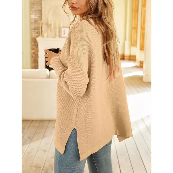 LILLUSORY Women's Mock Turtleneck Sweater Long Batwing Sleeve Split Hem Casual Oversized Knit Pullover Tunic Tops