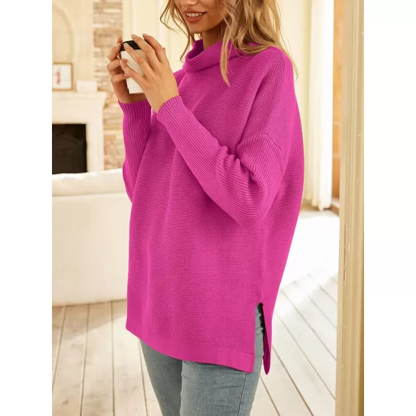 LILLUSORY Women's Mock Turtleneck Sweater Long Batwing Sleeve Split Hem Casual Oversized Knit Pullover Tunic Tops