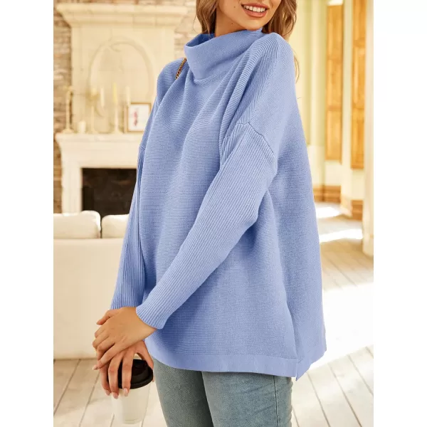 LILLUSORY Women's Mock Turtleneck Sweater Long Batwing Sleeve Split Hem Casual Oversized Knit Pullover Tunic Tops