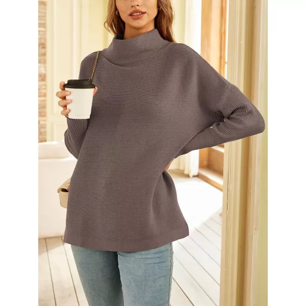 LILLUSORY Women's Mock Turtleneck Sweater Long Batwing Sleeve Split Hem Casual Oversized Knit Pullover Tunic Tops