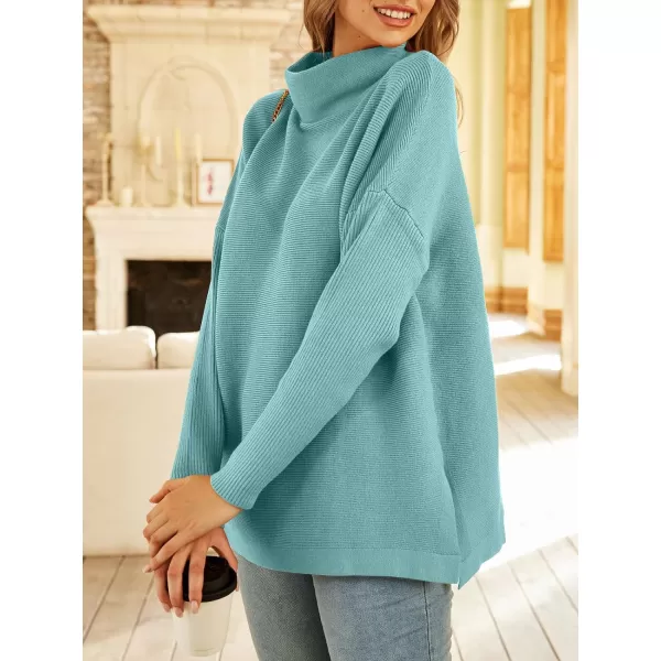 LILLUSORY Women's Mock Turtleneck Sweater Long Batwing Sleeve Split Hem Casual Oversized Knit Pullover Tunic Tops