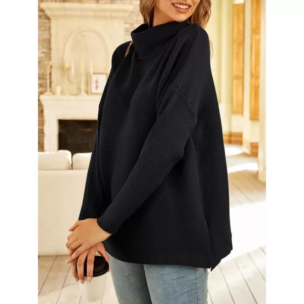 LILLUSORY Women's Mock Turtleneck Sweater Long Batwing Sleeve Split Hem Casual Oversized Knit Pullover Tunic Tops
