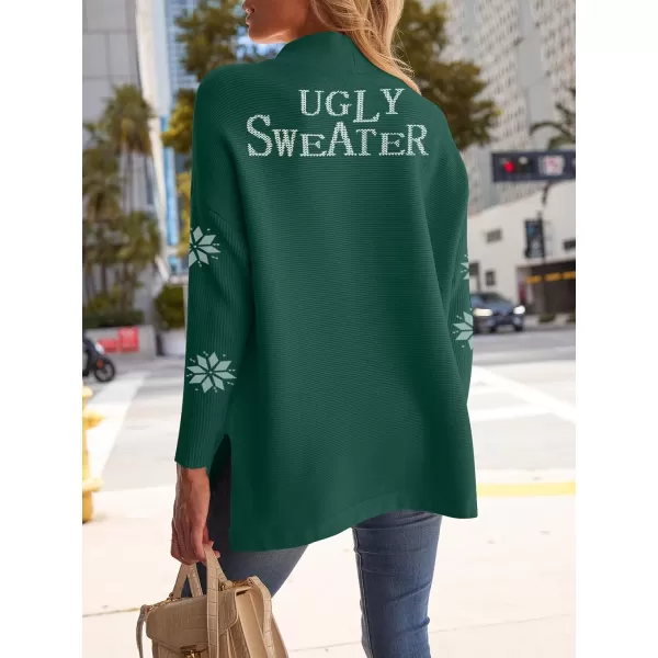 LILLUSORY Women's Mock Turtleneck Sweater Long Batwing Sleeve Split Hem Casual Oversized Knit Pullover Tunic Tops