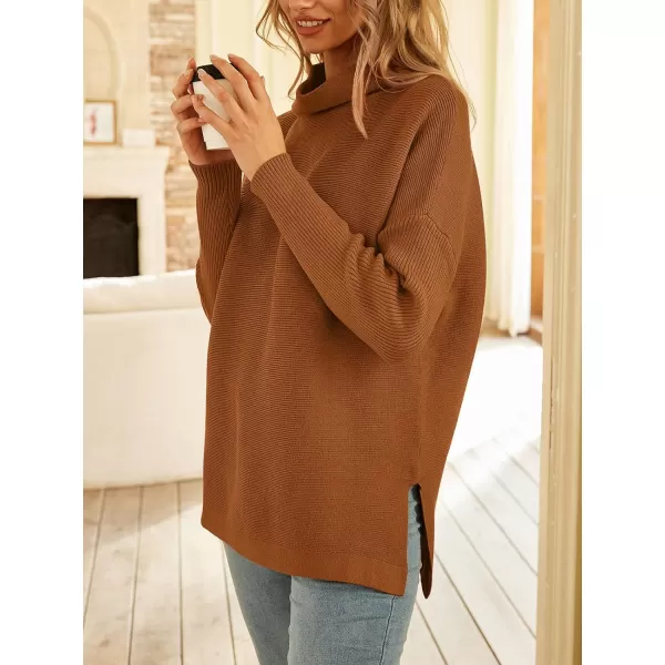LILLUSORY Women's Mock Turtleneck Sweater Long Batwing Sleeve Split Hem Casual Oversized Knit Pullover Tunic Tops