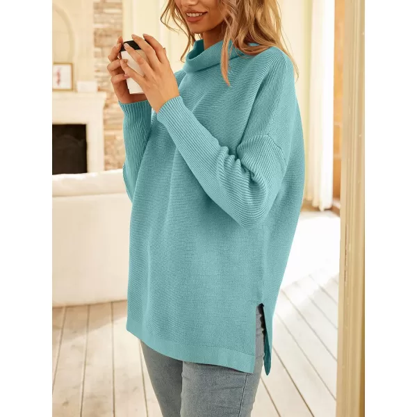 LILLUSORY Women's Mock Turtleneck Sweater Long Batwing Sleeve Split Hem Casual Oversized Knit Pullover Tunic Tops