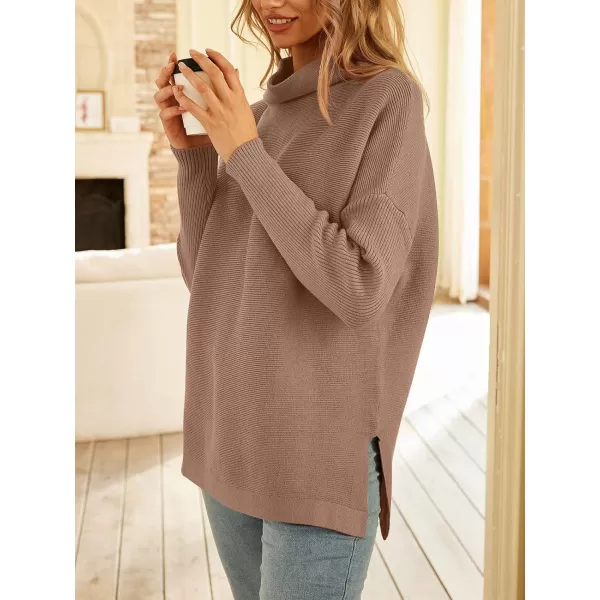 LILLUSORY Women's Mock Turtleneck Sweater Long Batwing Sleeve Split Hem Casual Oversized Knit Pullover Tunic Tops