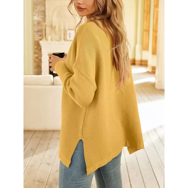 LILLUSORY Women's Mock Turtleneck Sweater Long Batwing Sleeve Split Hem Casual Oversized Knit Pullover Tunic Tops