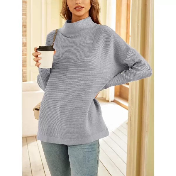 LILLUSORY Women's Mock Turtleneck Sweater Long Batwing Sleeve Split Hem Casual Oversized Knit Pullover Tunic Tops