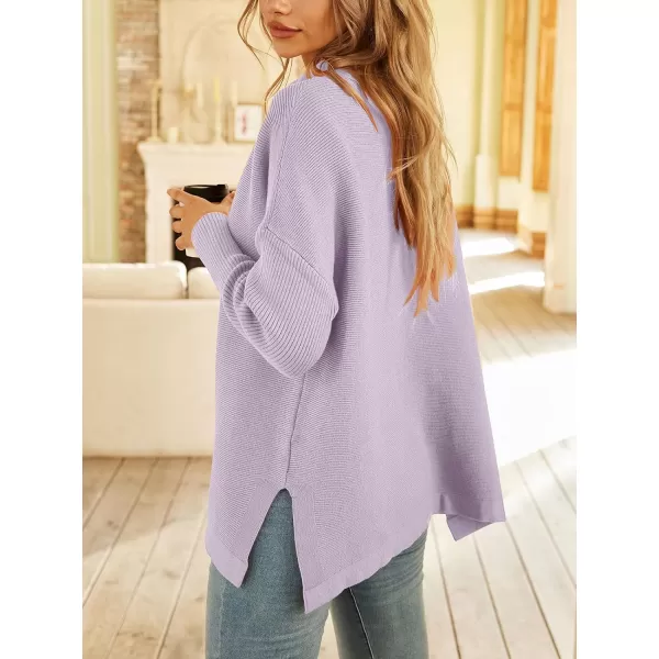 LILLUSORY Women's Mock Turtleneck Sweater Long Batwing Sleeve Split Hem Casual Oversized Knit Pullover Tunic Tops
