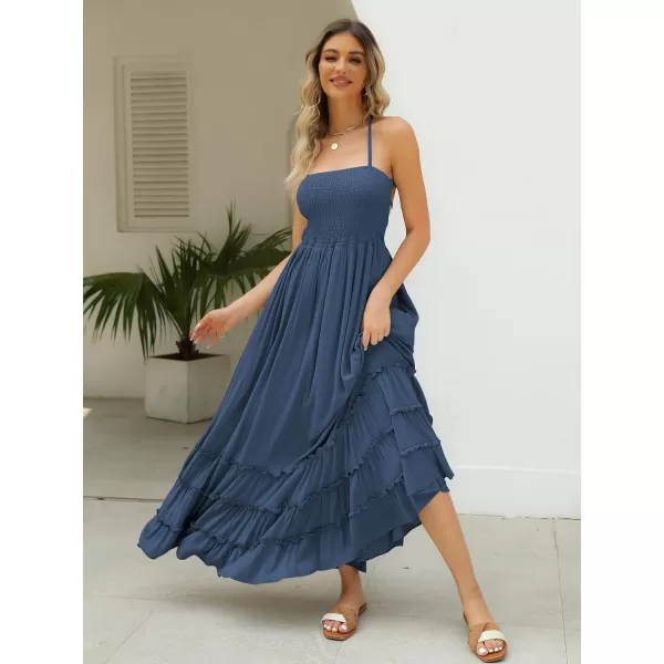 LILLUSORY Women's Smocked Maxi Dresses Summer 2023 Sexy Flowy Beach Long Backless Slip Dress