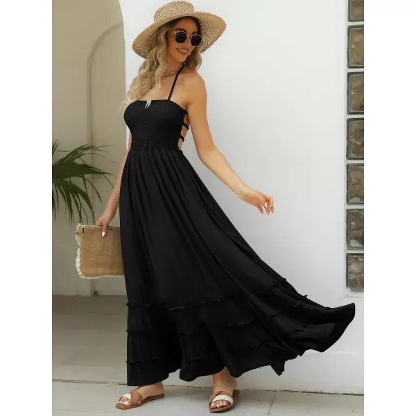 LILLUSORY Women's Smocked Maxi Dresses Summer 2023 Sexy Flowy Beach Long Backless Slip Dress