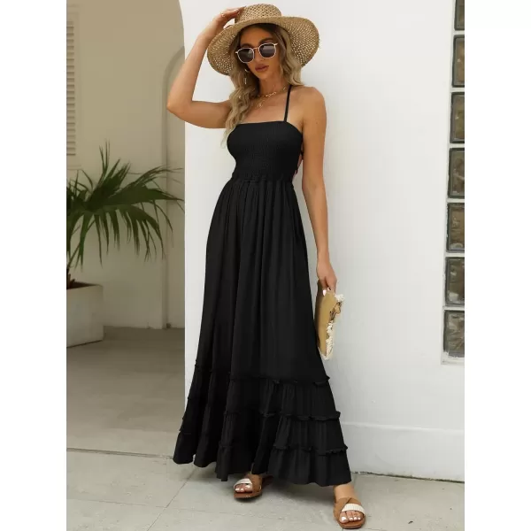LILLUSORY Women's Smocked Maxi Dresses Summer 2023 Sexy Flowy Beach Long Backless Slip Dress
