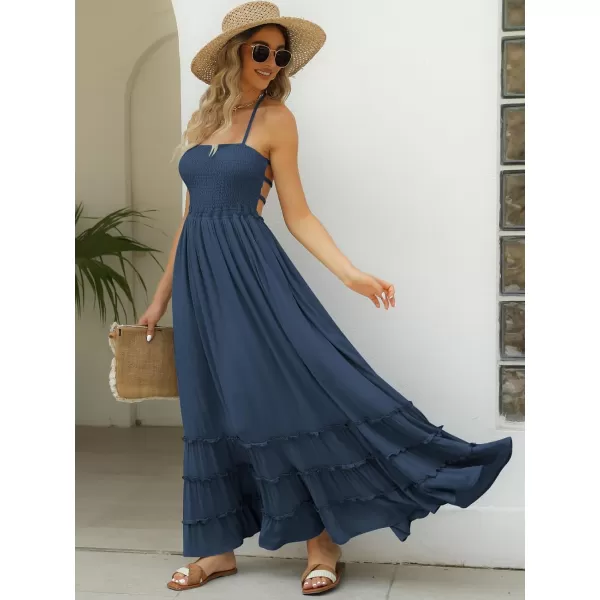 LILLUSORY Women's Smocked Maxi Dresses Summer 2023 Sexy Flowy Beach Long Backless Slip Dress