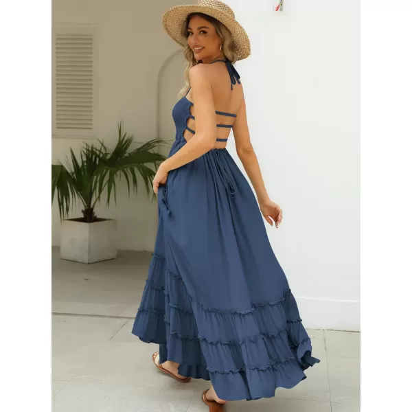 LILLUSORY Women's Smocked Maxi Dresses Summer 2023 Sexy Flowy Beach Long Backless Slip Dress