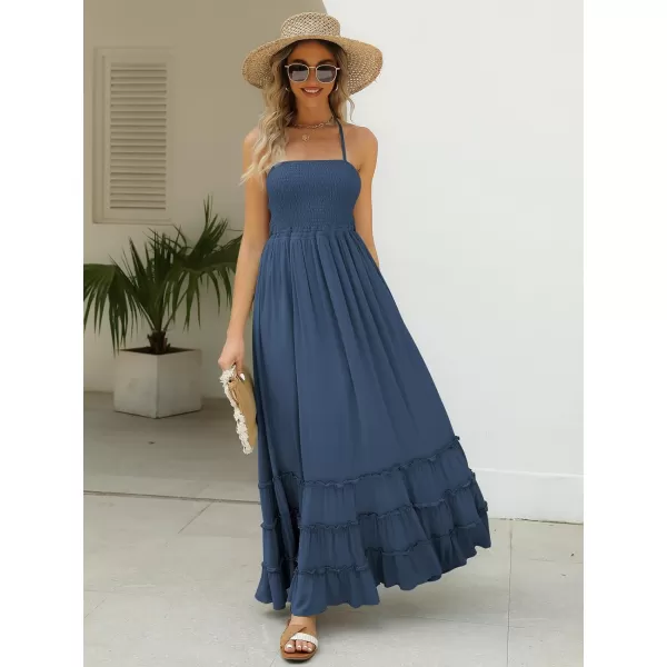 LILLUSORY Women's Smocked Maxi Dresses Summer 2023 Sexy Flowy Beach Long Backless Slip Dress