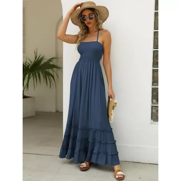 LILLUSORY Women's Smocked Maxi Dresses Summer 2023 Sexy Flowy Beach Long Backless Slip Dress