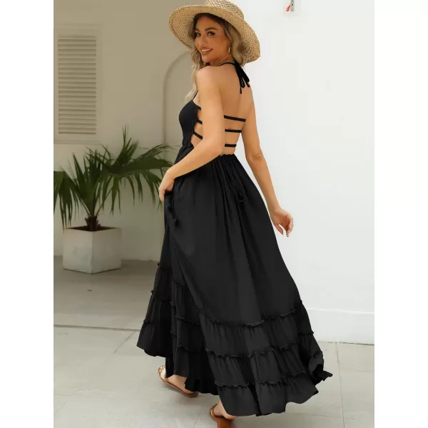 LILLUSORY Women's Smocked Maxi Dresses Summer 2023 Sexy Flowy Beach Long Backless Slip Dress