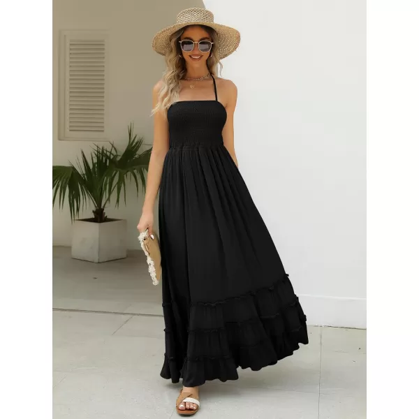 LILLUSORY Women's Smocked Maxi Dresses Summer 2023 Sexy Flowy Beach Long Backless Slip Dress