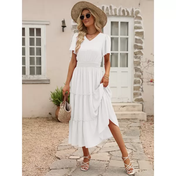 LILLUSORY Womens Smocked Modest Flowy Tiered Maxi Dresses 2023 Summer Casual Short Flutter Sleeve Long Dress