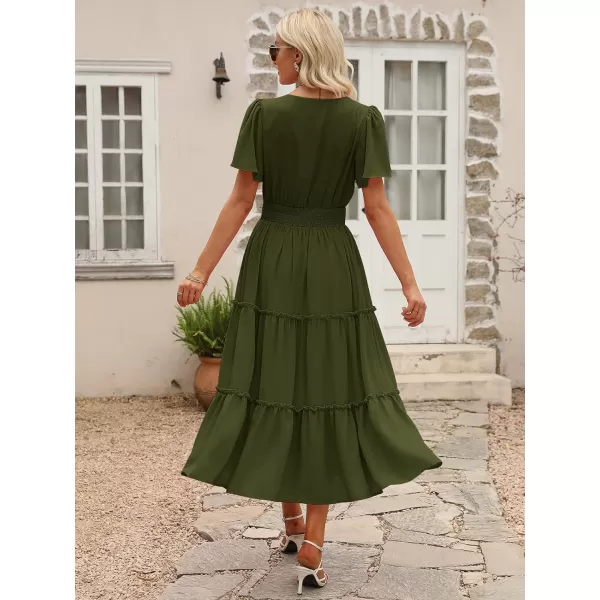 LILLUSORY Womens Smocked Modest Flowy Tiered Maxi Dresses 2023 Summer Casual Short Flutter Sleeve Long Dress