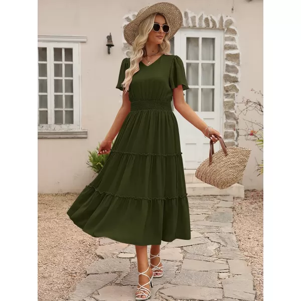 LILLUSORY Womens Smocked Modest Flowy Tiered Maxi Dresses 2023 Summer Casual Short Flutter Sleeve Long Dress